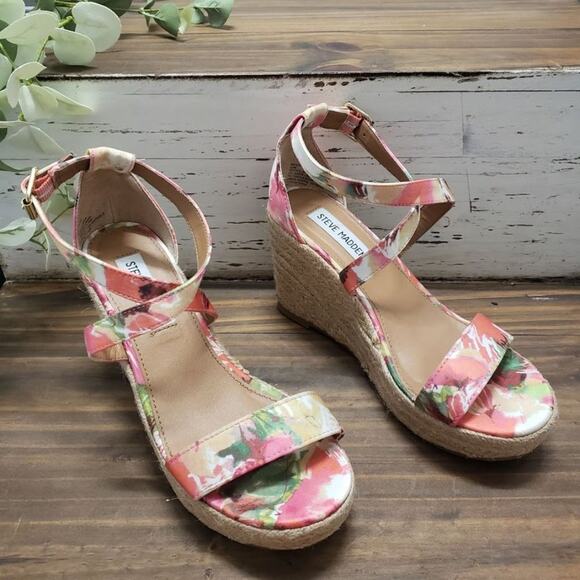 Steve Madden Floral "Montaukk" Espadrille Platform Wedge Heeled Sandals Size 6.5 - Picture 6 of 8